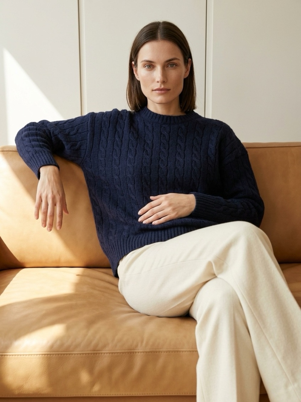 Sunday Best - Navy Cable Knit Crewneck Sweater
